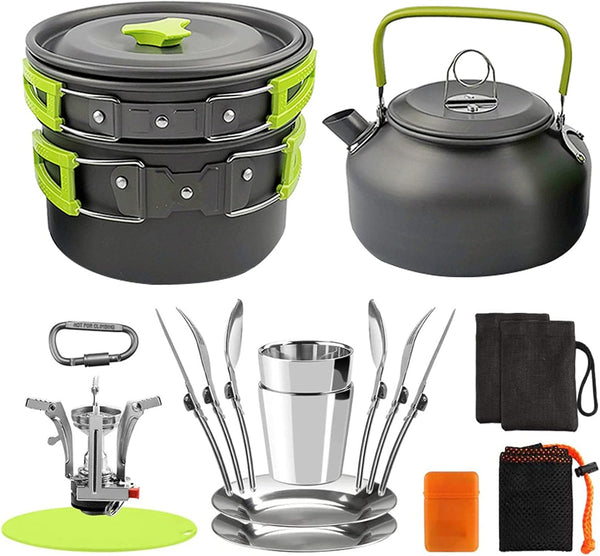 Lixada Outdoor Camping Cookware Mess Kit: Pots and Pans Set with Stove, Spoon, Fork, Cutter for Hiking