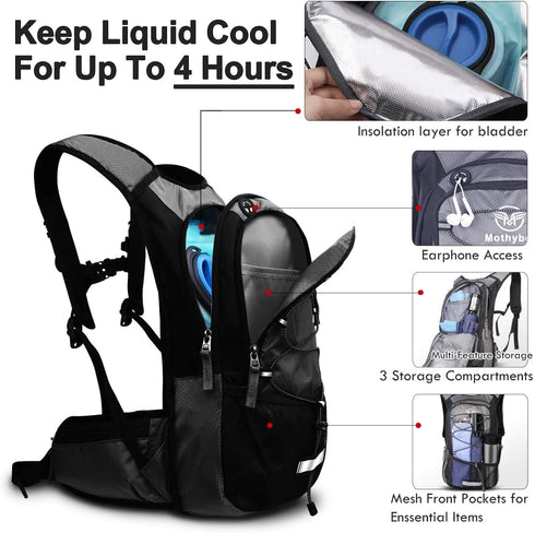 Insulated Hydration Backpack Pack with 3L BPA Free Leak Proof Water Bladder for Hiking Camping
