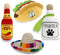 4 Pack Fiesta Dog Chew Toys and Sombrero - Mexican Squeak Plush Toys for Chihuahuas - Taco, Tequila, Hot Sauce