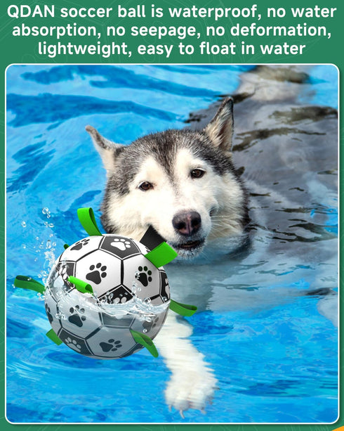QDAN Dog Toys Soccer Ball with Straps - 10 Inch Durable Herding Ball for Extra Large Dogs, Outdoor Water Toy, Birthday