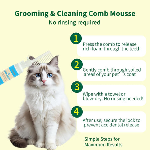 Fabullciso 2-in-1 Pet Grooming Kit, Gentle Comb and Waterless Cleaning Mousse for Dogs and Cats, No-Rinse Foam