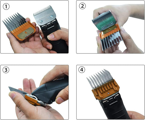 Professional Animal 4 Color Guide Comb Set for 10#/15#/30# Detachable Blade, Compatible with Andis, Oster A5, Wahl KM