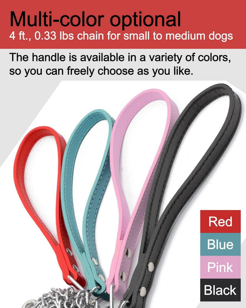 Dog Leash, Metal Pet Leash with Comfortable PU Leather Handle for Small and Medium Dogs, 4 FT (Pink)