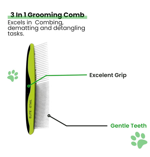 ELITE ETAIL Self Cleaning Pet Hair Brush with Comb and Bath Brush, Grooming Kit for Dogs and Cats, 7 in Long