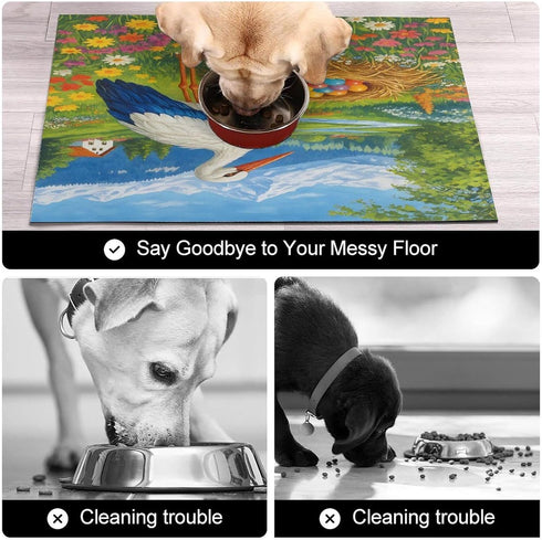GAPWJNK Spring Bird Nesting Cute Pet Plate Mat Non Slip Pet Bowl Mat Water Absorbing Rug Placemat Fit Dogs Cats