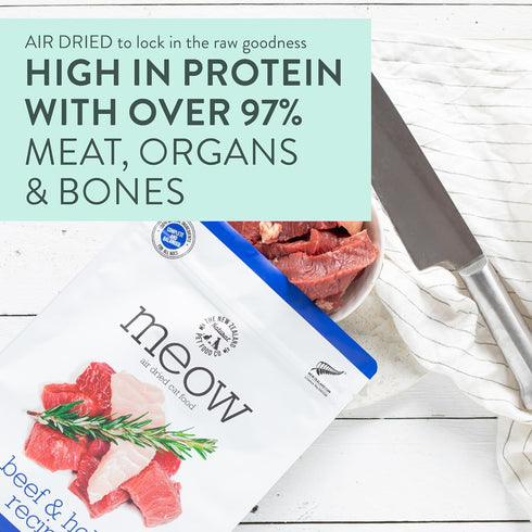 MEOW Air Dried Cat Food - Beef & Hoki Recipe, High Protein Dry Food for All Life Stages, 3.5 oz