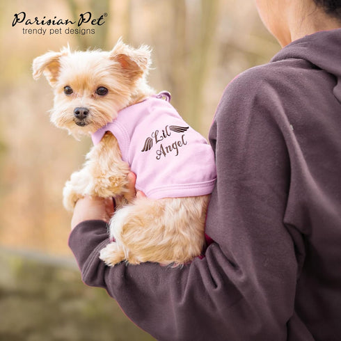 Dog Tshirt - Embroidered “Lil Angel“ - Parisian Pet, 100% Cotton, Pink, Sleeveless Shirt for Large Dogs - XL