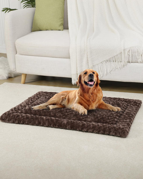 Washable Dog Bed Mat, Reversible Dog Crate Pad Soft Fluffy Pet Mattress for Large Medium Small Dogs, 41 x 27 Inch, Brown