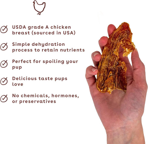 Pupford Crunchy Jerky Treats for Dogs & Puppies, Made in USA, Single Ingredient, No Fillers (Chicken, 8 oz)