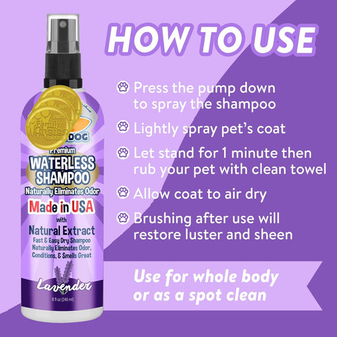 Bodhi Dog Waterless Shampoo - Natural Dry Shampoo for Dogs & Cats - Lavender (8 Fl Oz) - No Rinse Required