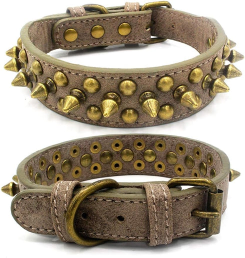 Soft PU Leather Spiked Dog Collar with Mushrooms, Rivet Spike Studded, Adjustable for Small Breeds (Grey1, L)