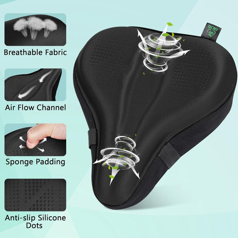 Zacro Padded Gel Bike Seat Cushion Cover for Men & Women, Extra Padding Bicycle Saddle for Peloton/Spin Stationary