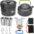 Odoland 12pcs Camping Cookware Mess Kit with Mini Stove, Lightweight Pot Pan Kettle with 2 Cups for Outdoor Camping