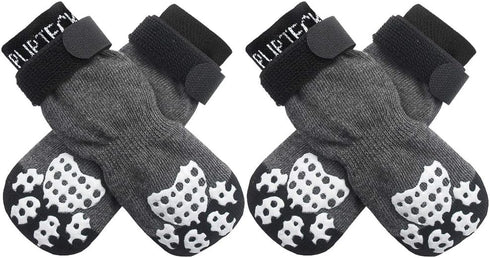 PUPTECK Anti-Slip Dog Socks with Double Sides Grips for Small Medium Large Dogs, Paw Protector for Senior Dogs (Grey S)