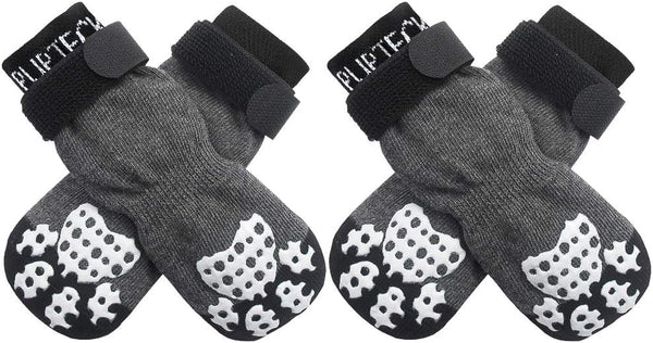 PUPTECK Anti-Slip Dog Socks with Double Sides Grips for Small Medium Large Dogs, Paw Protector for Senior Dogs (Grey S)