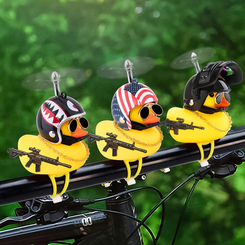 wonuu Rubber Duck Bike Bell, Squeeze Ducks with Helmet for Cycling and Motorcycle Accessories