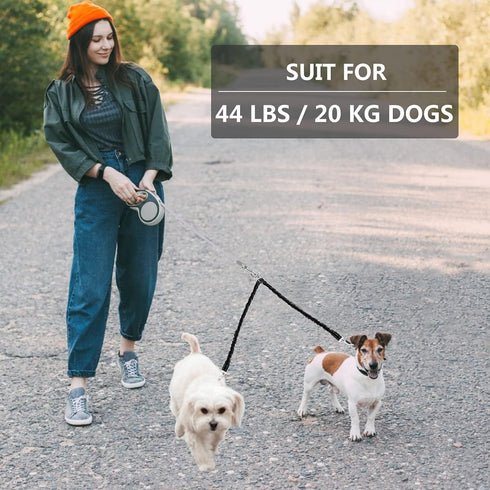 Dual Retractable Dog Leash for Walking 2 Small to Medium Dogs up to 44lbs/20kg, 16 ft Extendable with Poop Bags,