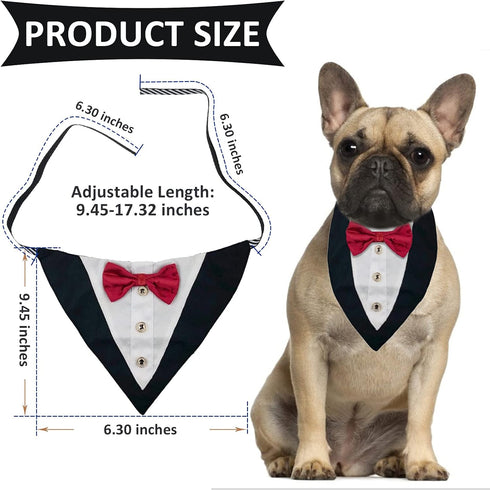 Dog Tuxedo Collar, 1 Piece Formal Dog Tuxedo Bandana Collar with Bowtie Adjustable Pet Tuxedo Neckerchief for Wedding Party for Pets Dogs Cats, Red