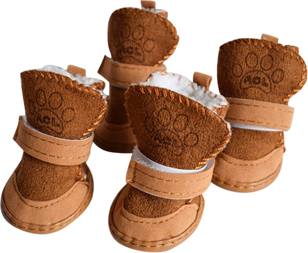 payanwin Dog Boots Paw Protector - Anti-Slip Dog Shoes for Small Dog, Winter Warm Skidproof Sneakers, Brown