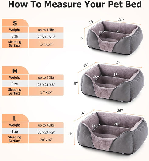 MIXJOY Dog Beds for Medium Dogs, Washable Orthopedic Rectangle Bed, Soft Rabbit-Velvet Cozy Cuddler with Anti-Slip
