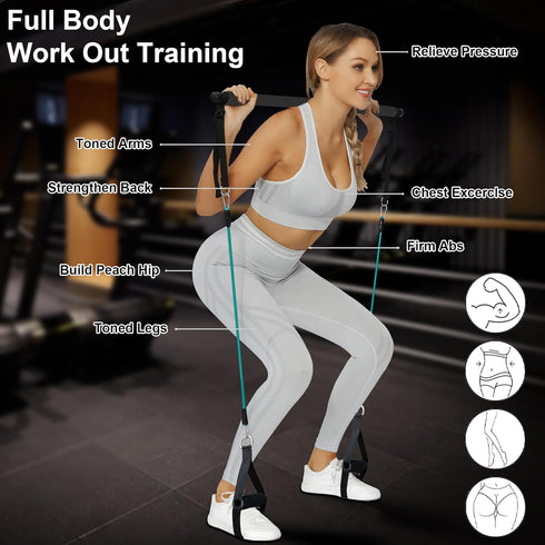 Portable Pilates Bar Kit with Resistance Bands, 3 Set Exercise Resistance Bands for Full-Body Workouts