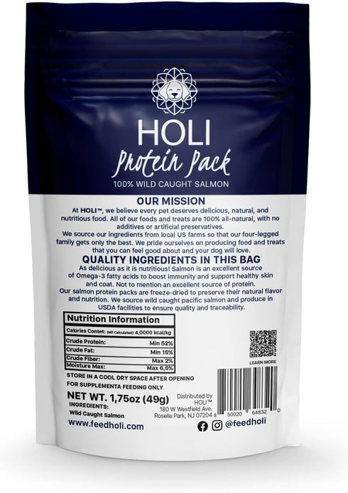 HOLI Freeze Dried Salmon Dog Food Topper - Human-Grade Wild Caught Salmon with Omega 3 & 6 - 1.5oz Flavor Enhancer