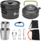 Odoland Camping Cookware Mess Kit | Lightweight Pot Pan Kettle with 2 Cups, Fork Spoon Kit for Hiking