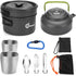 Odoland Camping Cookware Mess Kit | Lightweight Pot Pan Kettle with 2 Cups, Fork Spoon Kit for Hiking