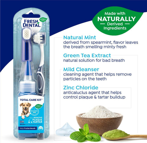 Naturel Promise Fresh Dental Toothbrush and Toothpaste Kit for Dogs - Teeth Cleaning Kit for Plaque & Tartar Removal