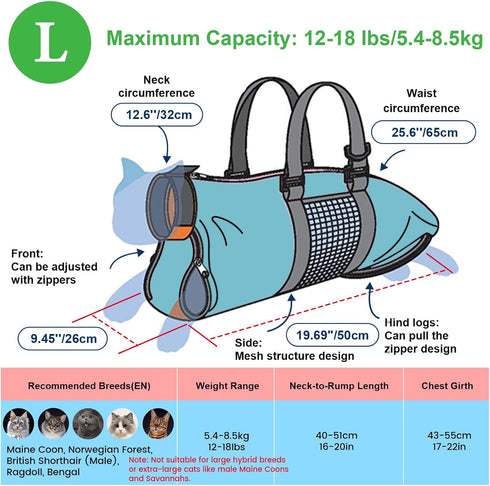 Set Trimming Cinf Cat Nail Clipping Cleaning Grooming Restraint Bag (Free Muzzle) No Scratching Biting for Bathing Nail