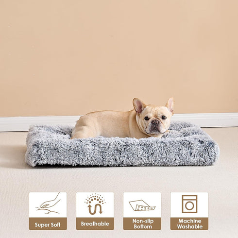 EHEYCIGA Fluffy Dog Crate Bed for Medium Dogs, Plush Faux Fur Anti-Anxiety Bed, Washable Soft Warm Mat with Non-Slip