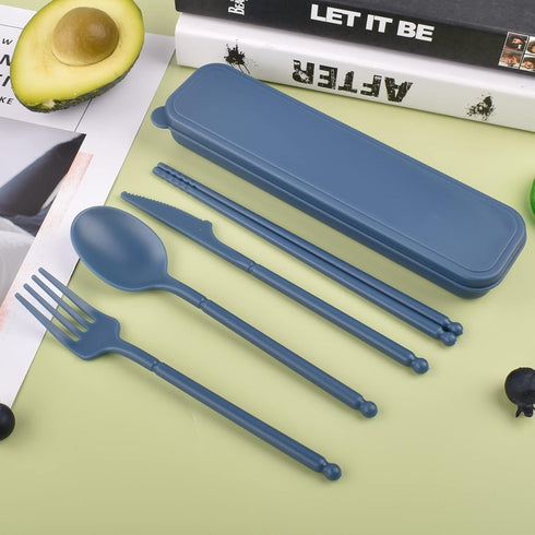 Reusable Utensils Set, Eco-Friendly BPA Free Plastic Travel Cutlery with Case, 1 Set Spoons and Forks for Picnic,