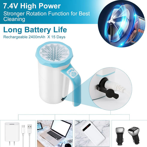 Rechargeable Automatic Dog Paw Cleaner, 2 in 1 Portable Pet Paw Washer Cup with Soft Silicone Brush