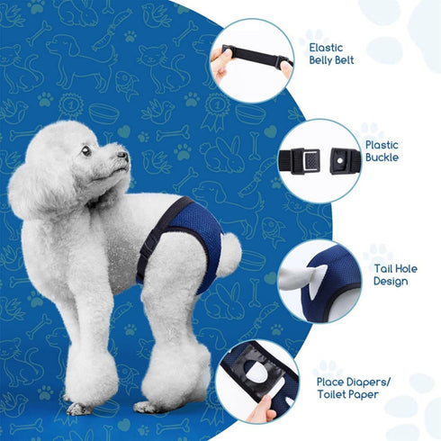 Adjustable Black Reusable Dog Diapers for Female Dogs (Size S)