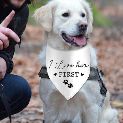 I Loved Her First Wedding Engagement Valentine's Dog Bandana Pet Scarf Bibs Accessories for Dog Wedding Bandana Gift for Dog Lover Wedding Photo Props Accessories