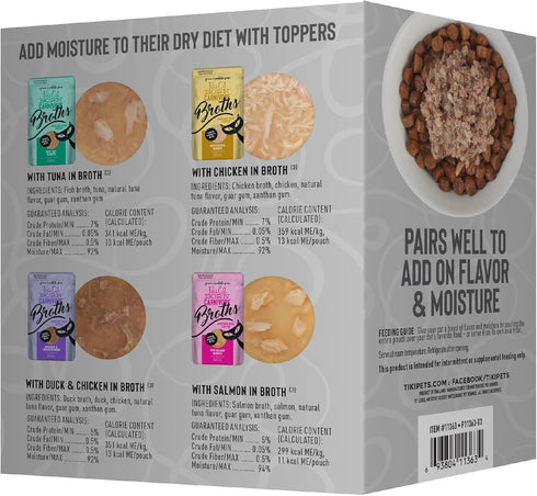 Tiki Cat Born Carnivore Broths Variety Pack, Meaty Bites, Hydration and Flavor Supplement, 1.3 oz. Pouch (Pack of 12)