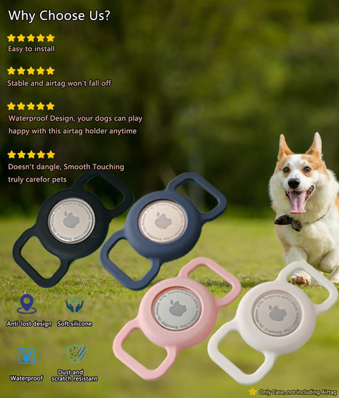 2 Pack Dog AirTag Holder, Waterproof Silicone Case for Apple AirTag, Anti-Lost Protective Cover for Pet Collars,