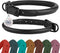 Soft Round Rolled Leather Dog Collar with ID Tag for Small Medium Large Dogs (14-17 inch, Black Midnight & Black Buckle)