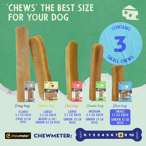 Chewmeter Himalayan Yaky Cheese Chew, 100% Natural, Gluten Free, Long Lasting Dog Treats for Dogs 15 Lbs & Smaller, 3.3