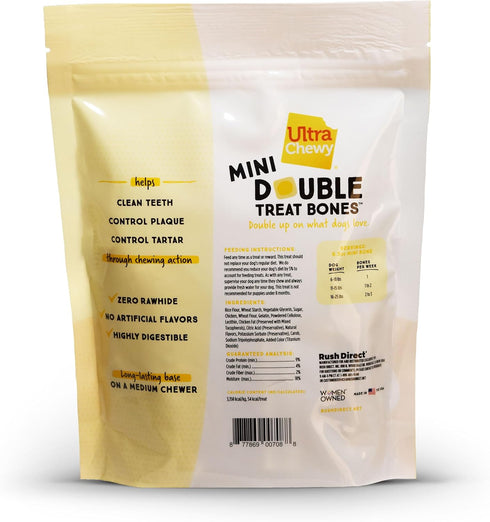 Ultra Chewy Mini Double Treat Bones: Long-Lasting Dog Treats, Peanut Butter and Chicken Flavor, 9oz