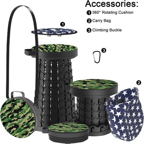 600lbs ALEVMOOM Upgraded Telescoping Collapsible Stool with Cushion, Folding Stool with Printing Portable Retractable