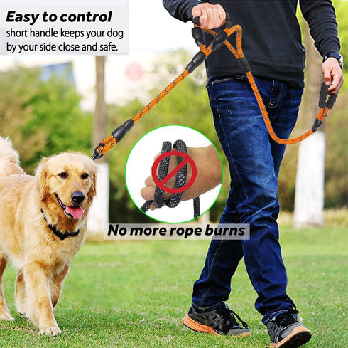 Dog Leash, 5 FT Heavy Duty Double Handle Leash with Comfortable Padded and Reflective Rope for All Dog Sizes