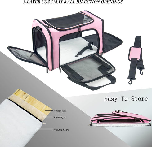 TSA Approved Medium Pink Soft Pet Carrier for Cats and Dogs