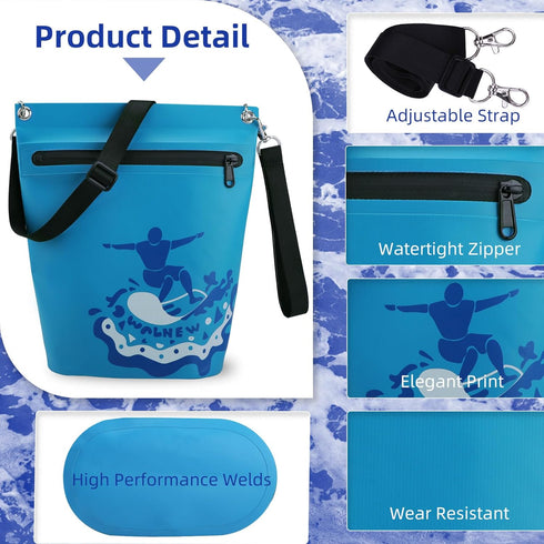 WALNEW Waterproof Dry Bag - Lightweight Pouch with Watertight Zipper for Kayaking, Beach, Camping (BLUE)