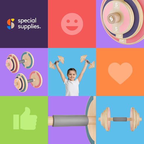 Set Set Set (Set 2 Special Supplies Kids Wooden Workout Play Weights - Adjustable Dumbbells for Home Gym Equipment