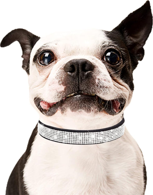 Bling Dog Collar for Small Medium Large Dogs, Rhinestone Collars for Girl and Boy Dogs, Adjustable Leather Suede Soft