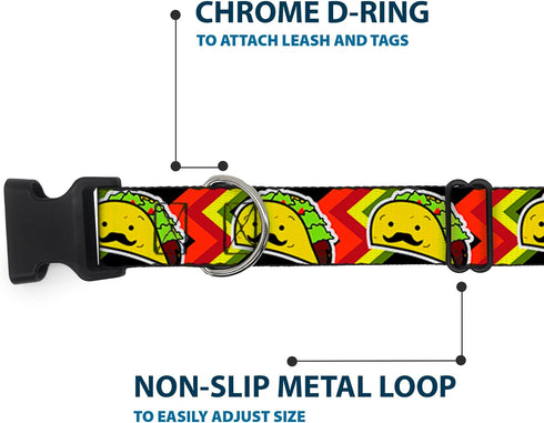 Buckle-Down Plastic Clip Collar - Taco Man - 1" Wide, Fits 11-17" Neck - Medium