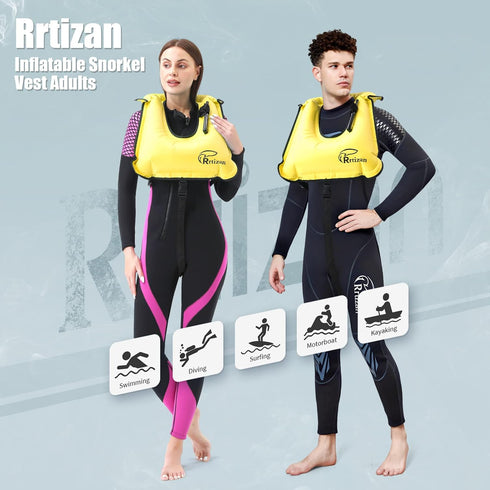 Rrtizan Snorkel Vest, Adults Portable Inflatable Swim Vest Jackets for Snorkeling and Diving Safety
