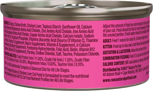 Rawz Natural Premium Shredded Canned Cat Wet Food - Grain Free with Real Meat, 3oz Cans - 18 Count (Chicken & Chicken
