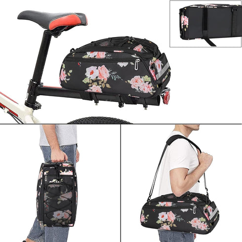 MOSISO Waterproof Bike Rack Bag, Peony Bicycle Trunk Pannier Rear Seat Bag for Cycling